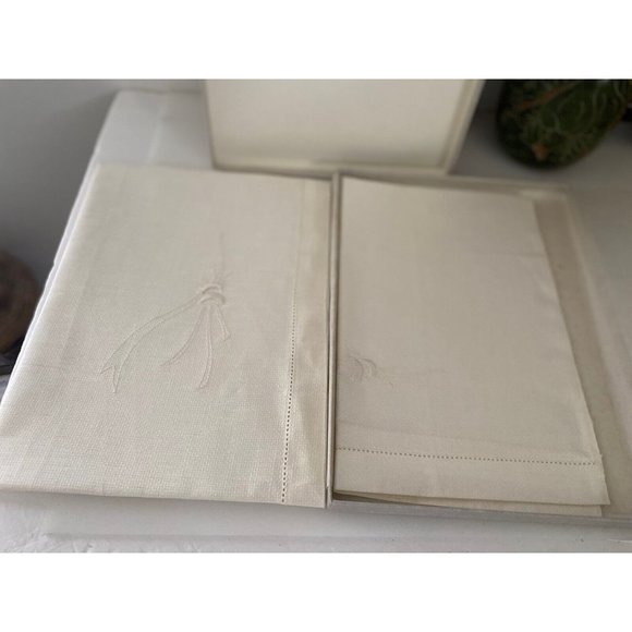2 Vintage Donegal Pure Irish Linen Cream Guest Towels Embroidered Original Box - Picture 9 of 16